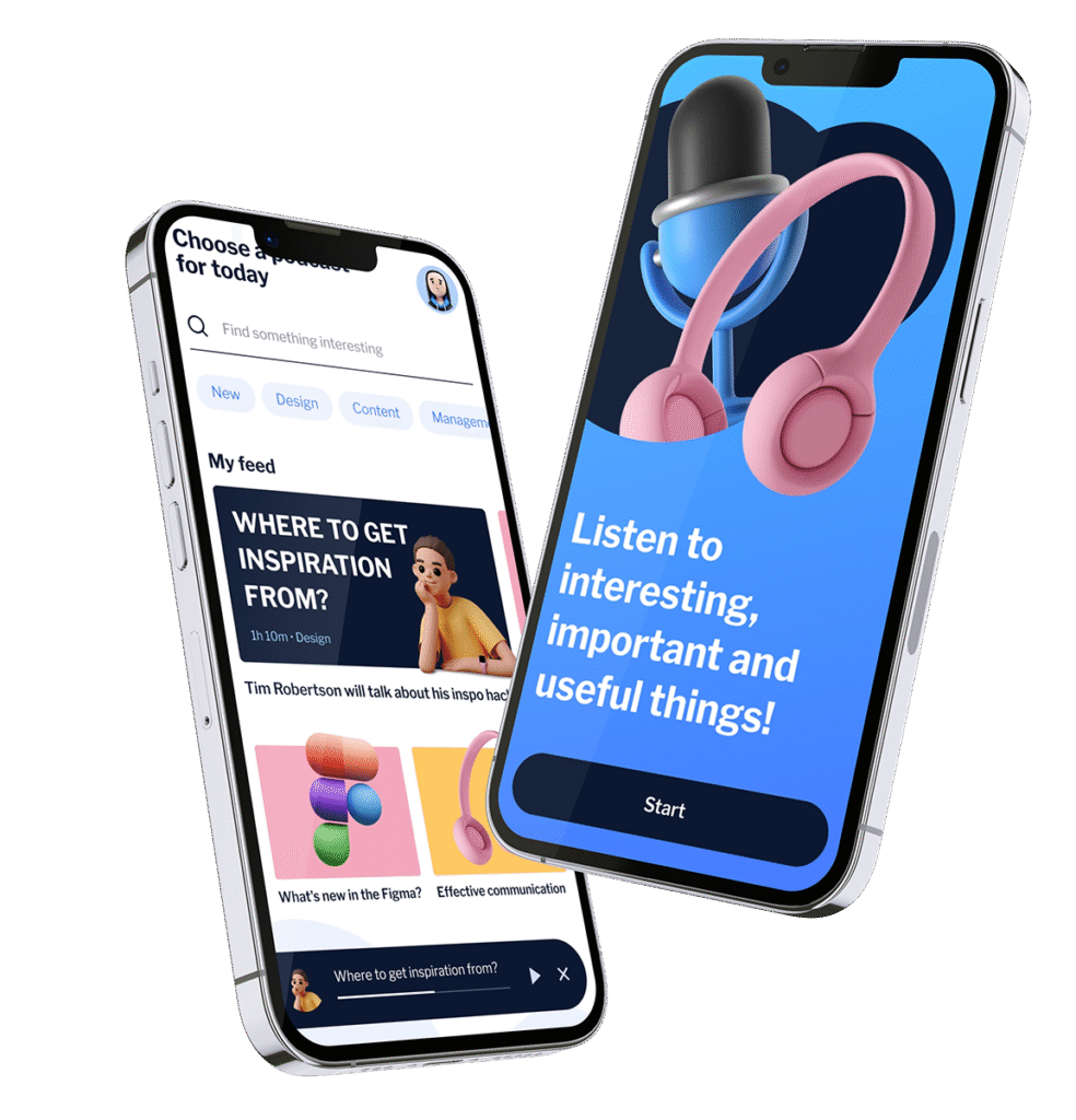 2 telephone cote a cote, l'un montrant un ecran pour ecouter sa musique et l'autre montrant uen application