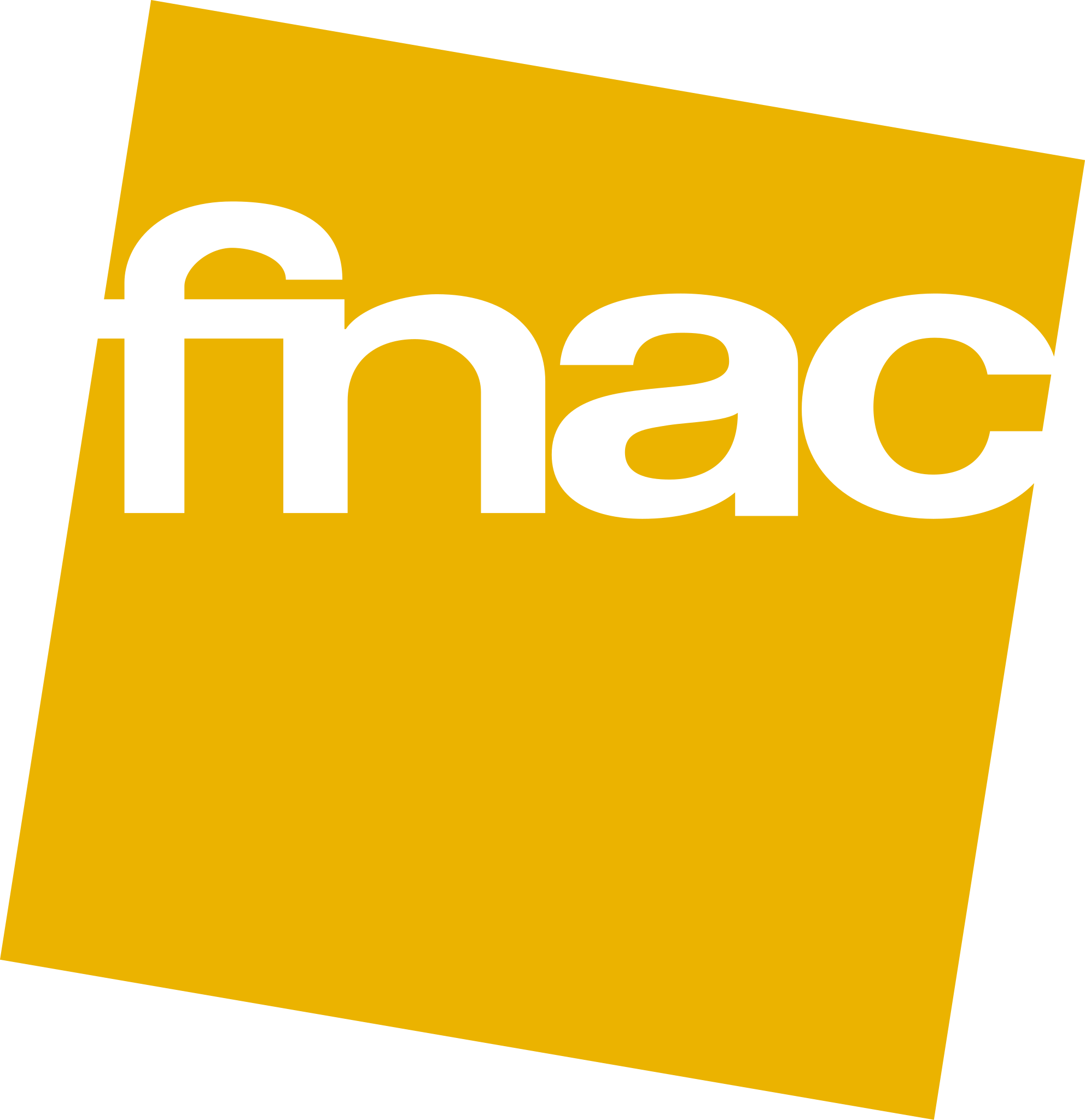 Logo de la marque FNAC. Ce logo est sur fond jaune avec le nom de la marque en jaune
