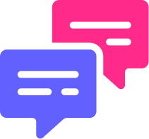 Image montrant une icone d'une conversation en rose et bleu 